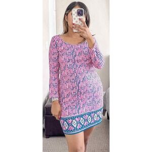 Lilly‎ Pulitzer Pink Blue Geometric Print Pima Cotton Long Sleeve Dress